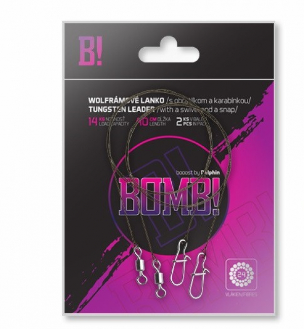Wolfrámové lanko Delphin BOMB! s obratlíkom a karabínou 11kg / 35cm