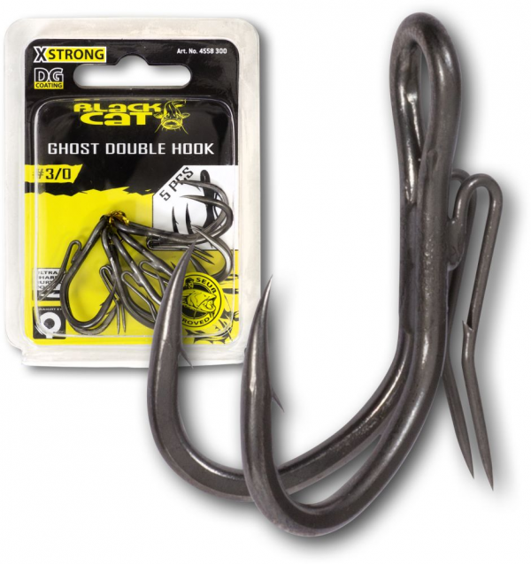 Dupla ágú harcsás horog- BLACK CAT GHOST DOUBLE HOOK DG DG COATING - 5db