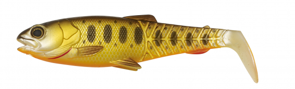 Gumové nástrahy - Savage Gear craft cannibal paddle tail OLIVE PEARL HOT ORANGE