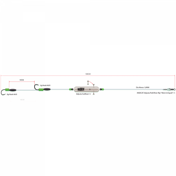 Podvodný plavák - Madcat ADJUSTA PROFI RIVER RIG WORM & SQUID 180CM 1.00MM