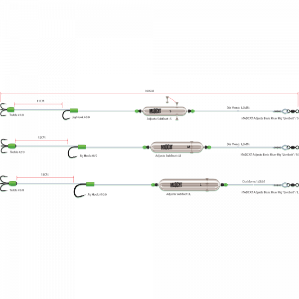 Podvodní plovák - Madcat ADJUSTA BASIC RIVER RIG LIVEBAIT 160CM 1.00MM