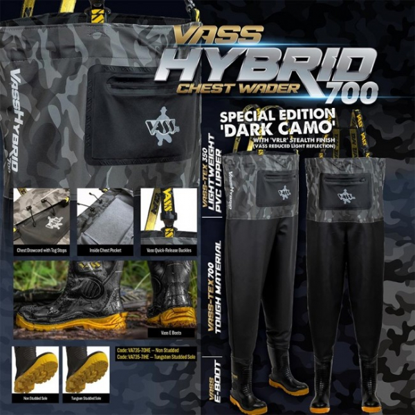Mellescsizsma - Vass Hybrid 700 Chest Fishing Wader – Dark Camouflage Special Edition