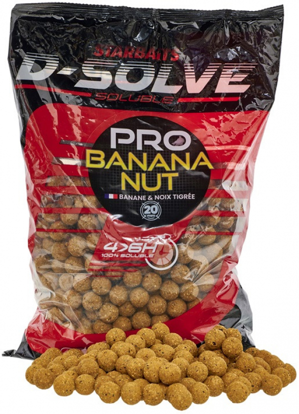 Starbaits D-Solve rozpustné Boilies Pro Banana Nut 2,5kg 20mm