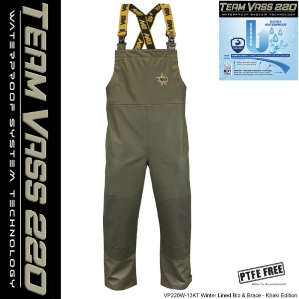 Team Vass 220 Winter Lined Bib & Brace - Waterproof - Khaki Edition