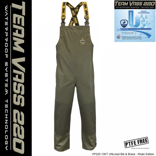 Team Vass 220 Unlined Bib & Brace - Waterproof - Khaki Edition